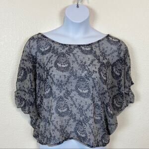 Paper Crane USA Dolman Sleeve Sheer Lace Print Top